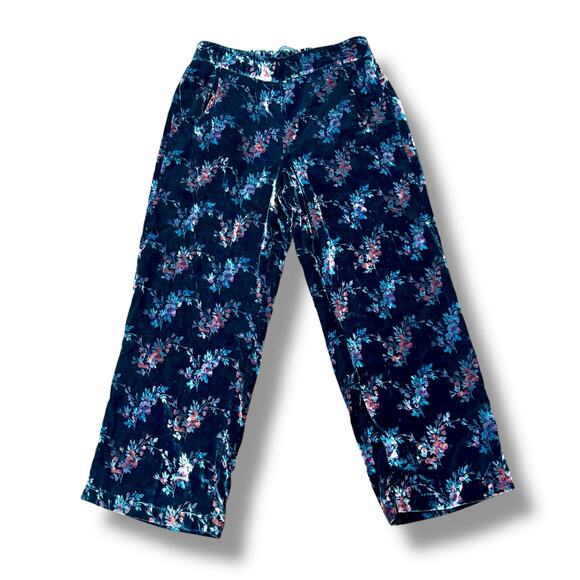 Zara Size M Black Floral Velvet Pull-On Pants Trafaluc Collection Boho - Picture 1 of 3